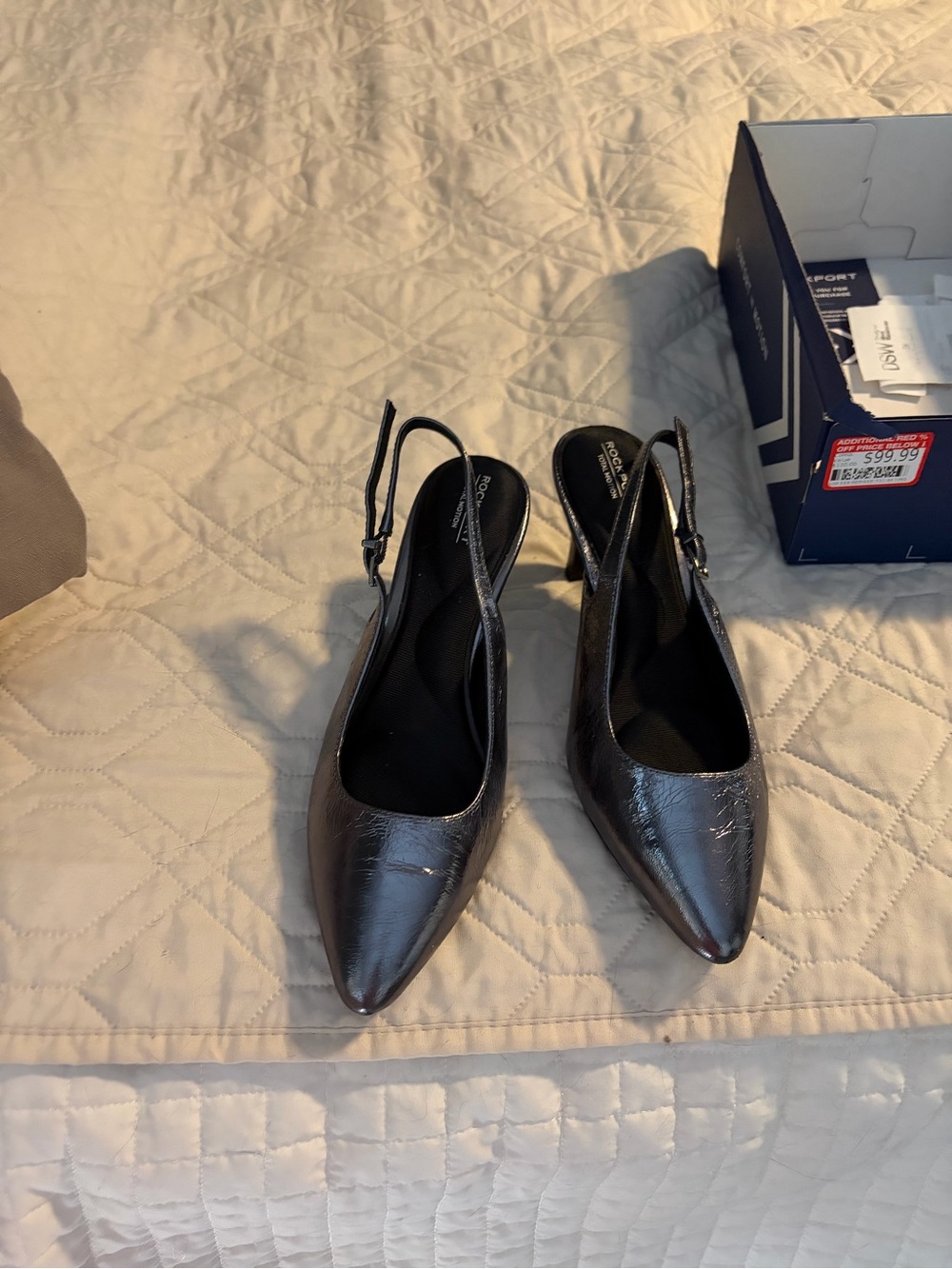 Jolie Metallic Black Pointed Slingback Heels